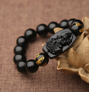 Natural Black Obsidian Zodiac Guardian Buddha Bracelet | 黑曜石十二生肖本命佛 (招财/辟邪)