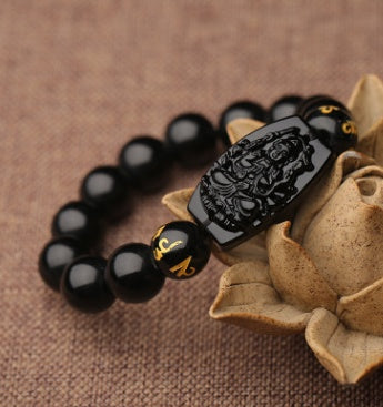 Natural Black Obsidian Zodiac Guardian Buddha Bracelet | 黑曜石十二生肖本命佛 (招财/辟邪)