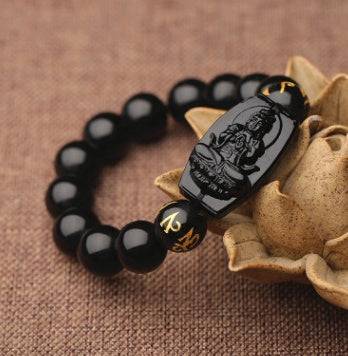 Natural Black Obsidian Zodiac Guardian Buddha Bracelet | 黑曜石十二生肖本命佛 (招财/辟邪)