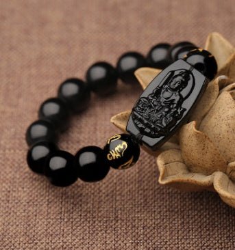 Natural Black Obsidian Zodiac Guardian Buddha Bracelet | 黑曜石十二生肖本命佛 (招财/辟邪)