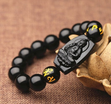 Natural Black Obsidian Zodiac Guardian Buddha Bracelet | 黑曜石十二生肖本命佛 (招财/辟邪)